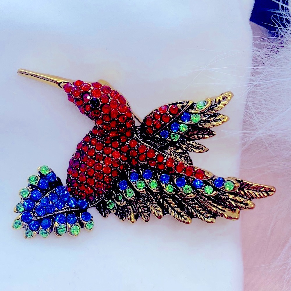 Rhinestone Red Honey Bird Brooch